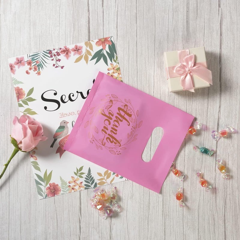 Wishop 100 Pieces Pink Thank You Merchandise Bags Party Gift Bags Candy Bags for Boutique, Retail, Gift Bags, Clothes, Party Favors (Pink/Gold, 6.3x7.9 Inches) - Image 4